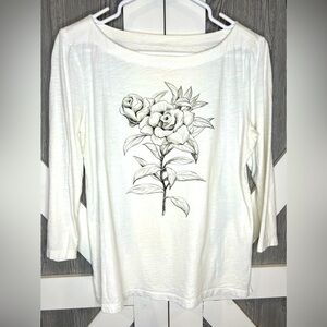 BAG159. Ann Taylor Loft Boat Neck 3/4 Sleeve Floral Top • M